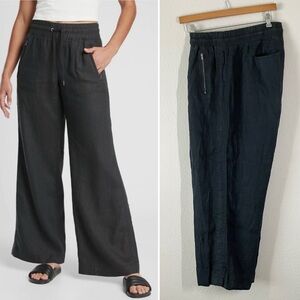 ATHLETA Cabo Linen Wide Leg Pants Black Pull-On Resort Wear Coastal Beach Sz 18